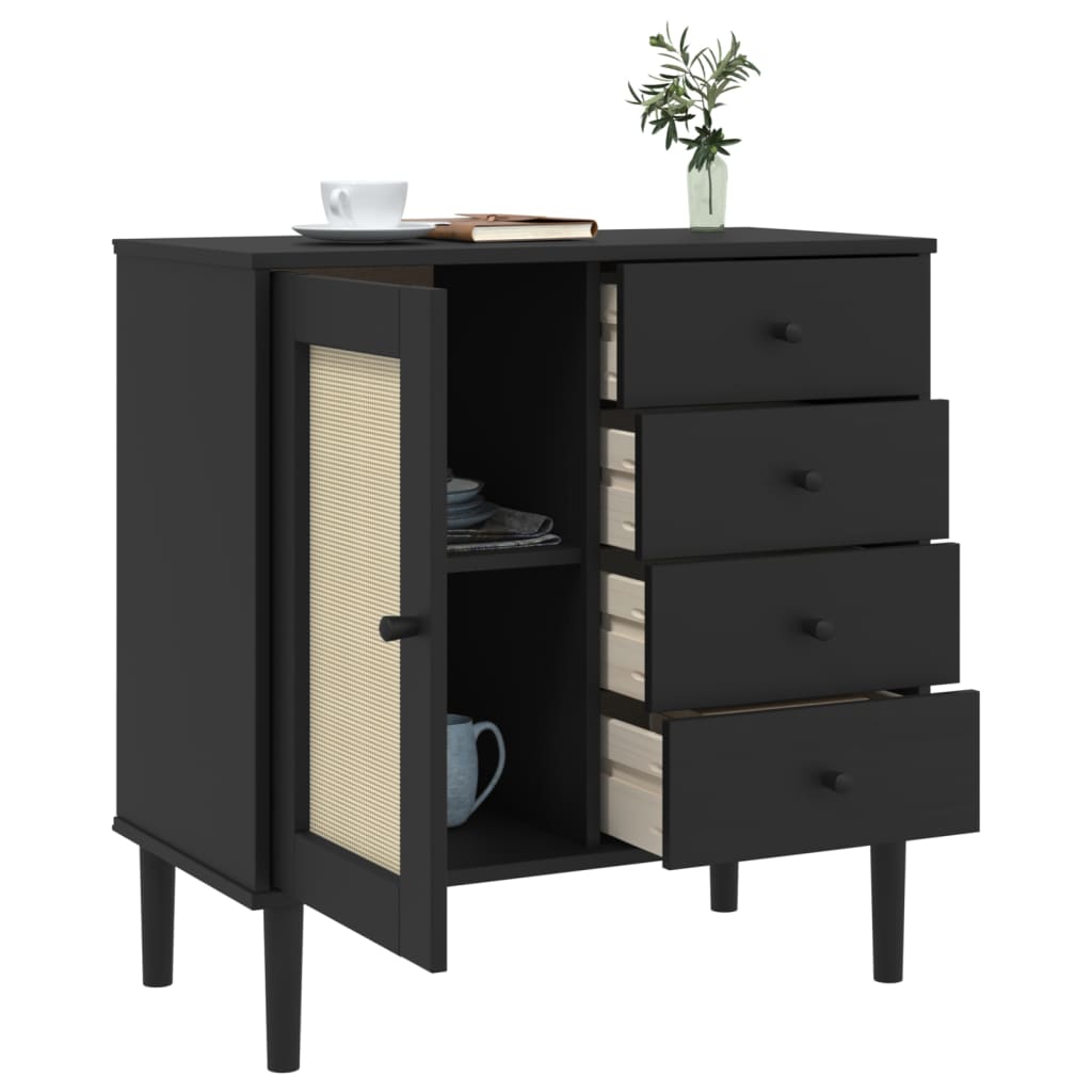 Credenza SENJA Aspetto Rattan Nero 80x40x80 cm Massello Pino - homemem39