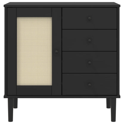 Credenza SENJA Aspetto Rattan Nero 80x40x80 cm Massello Pino - homemem39