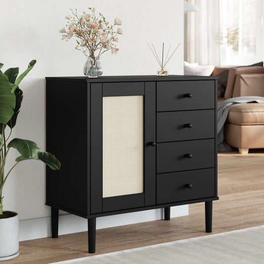 Credenza SENJA Aspetto Rattan Nero 80x40x80 cm Massello Pino - homemem39