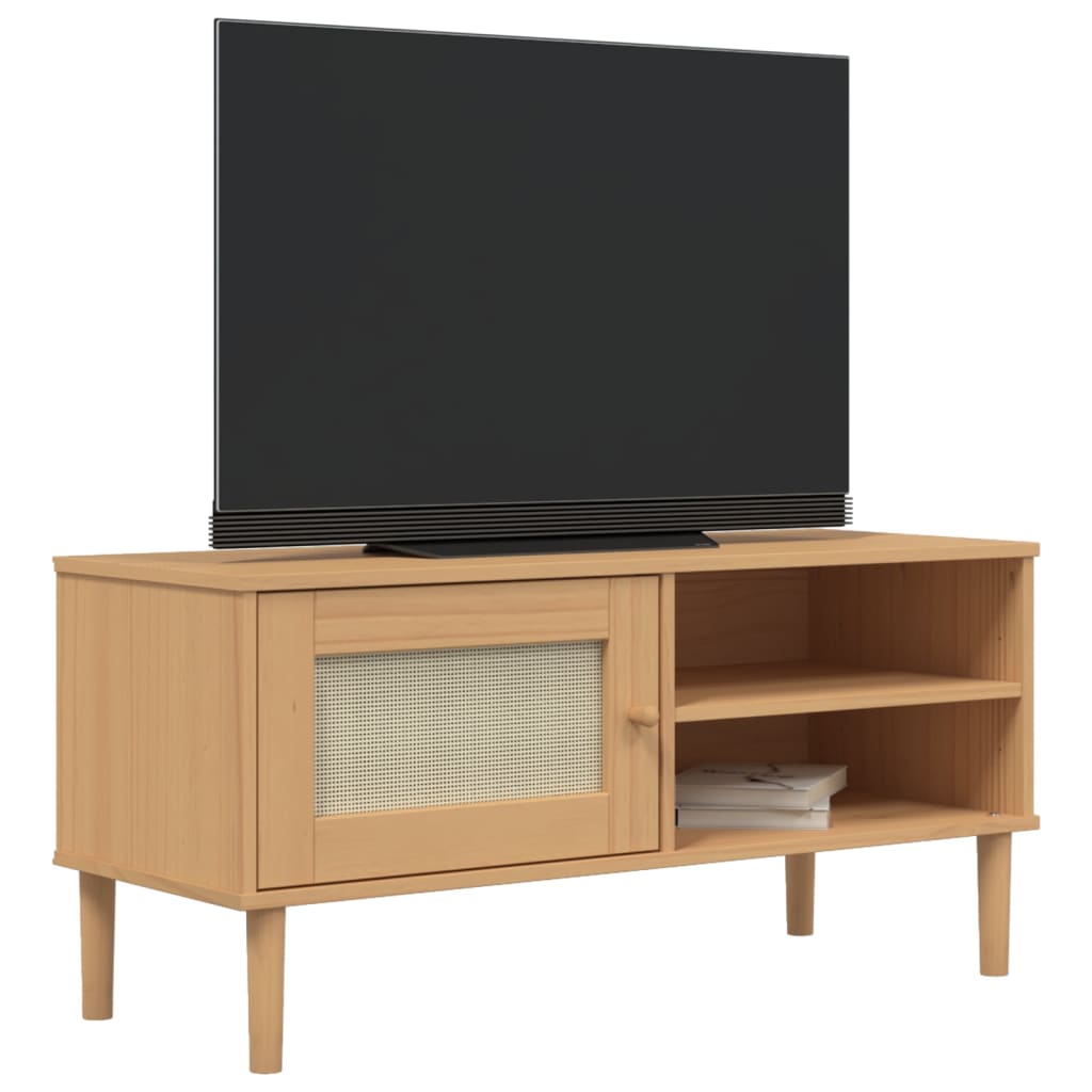 Mobile TV SENJA Aspetto Rattan Marrone 106x40x49 Massello Pino - homemem39