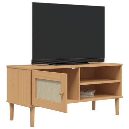 Mobile TV SENJA Aspetto Rattan Marrone 106x40x49 Massello Pino - homemem39