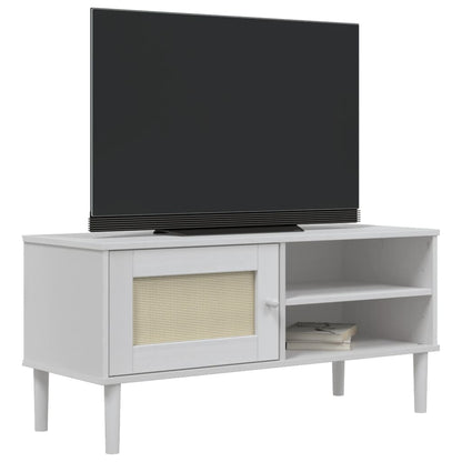 Mobile TV SENJA Aspetto Rattan Bianco 106x40x49 Massello Pino - homemem39