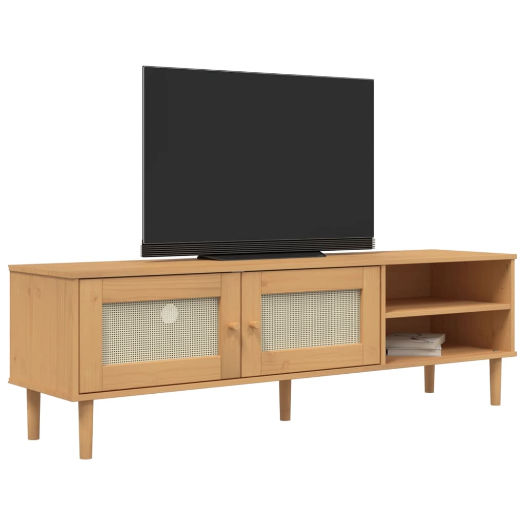 Mobile TV SENJA Aspetto Rattan Marrone 158x40x49 Massello Pino - homemem39