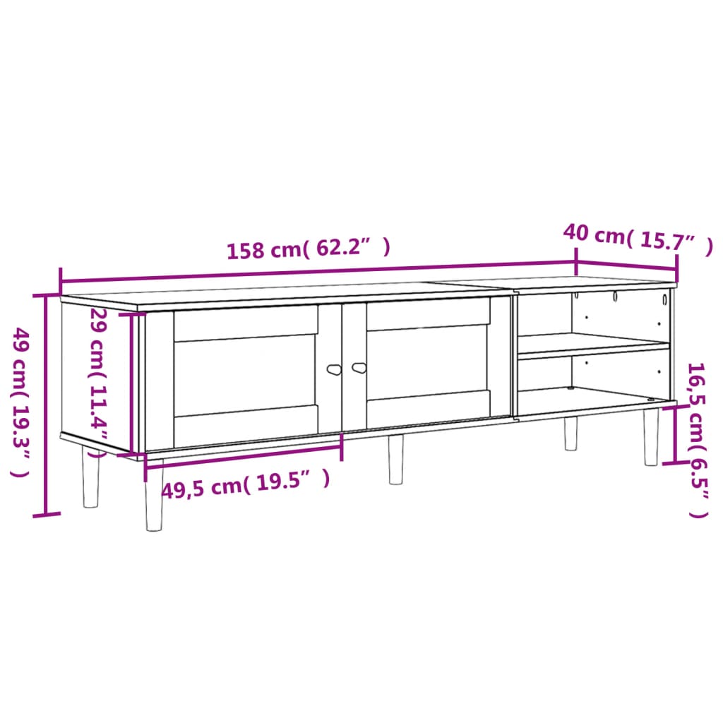 Mobile TV SENJA Aspetto Rattan Marrone 158x40x49 Massello Pino - homemem39