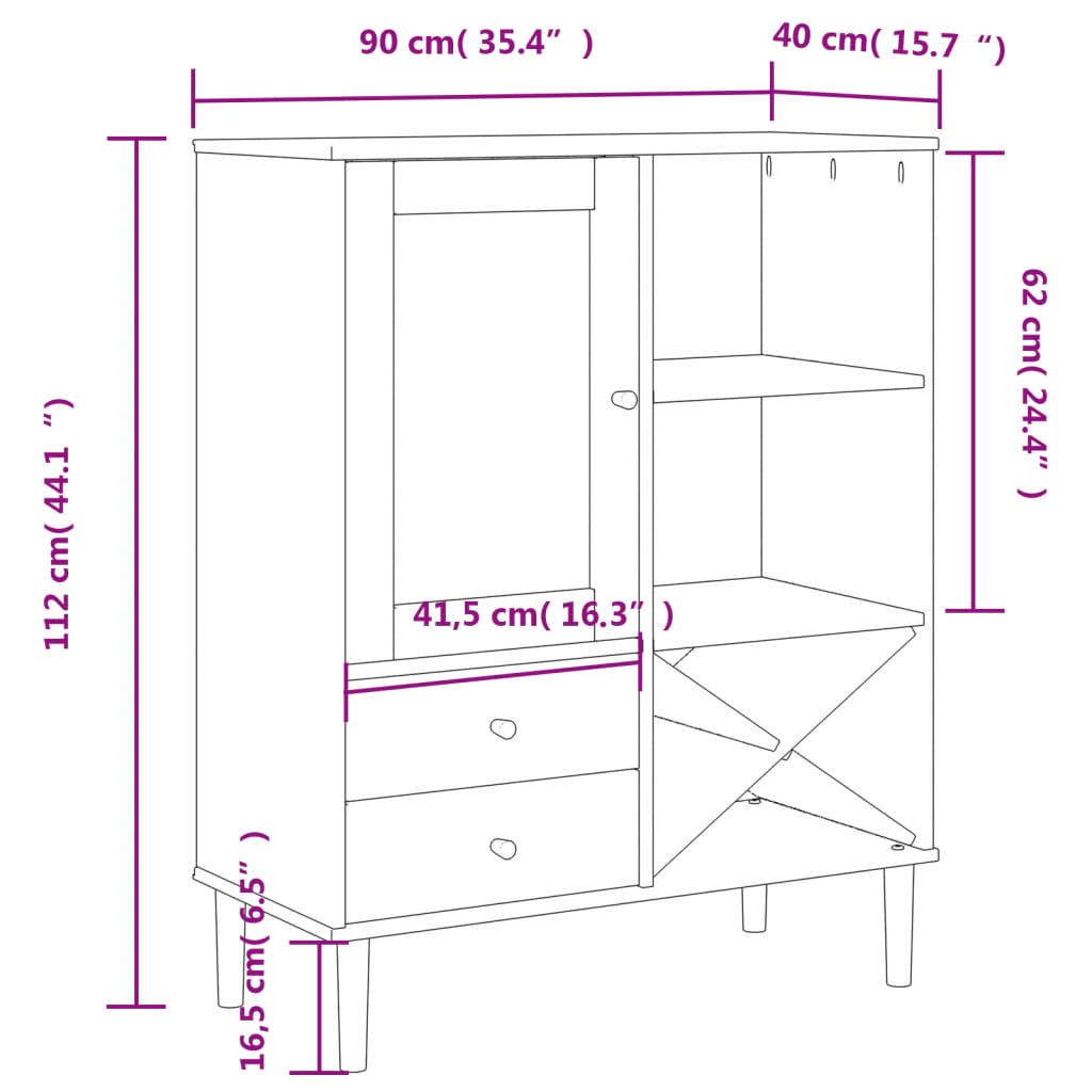 Credenza SENJA Aspetto Rattan Marrone 90x40x112cm Massello Pino - homemem39