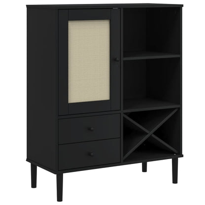 Credenza SENJA Aspetto Rattan Nero 90x40x112 cm Massello Pino - homemem39