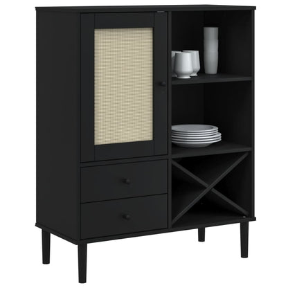 Credenza SENJA Aspetto Rattan Nero 90x40x112 cm Massello Pino - homemem39