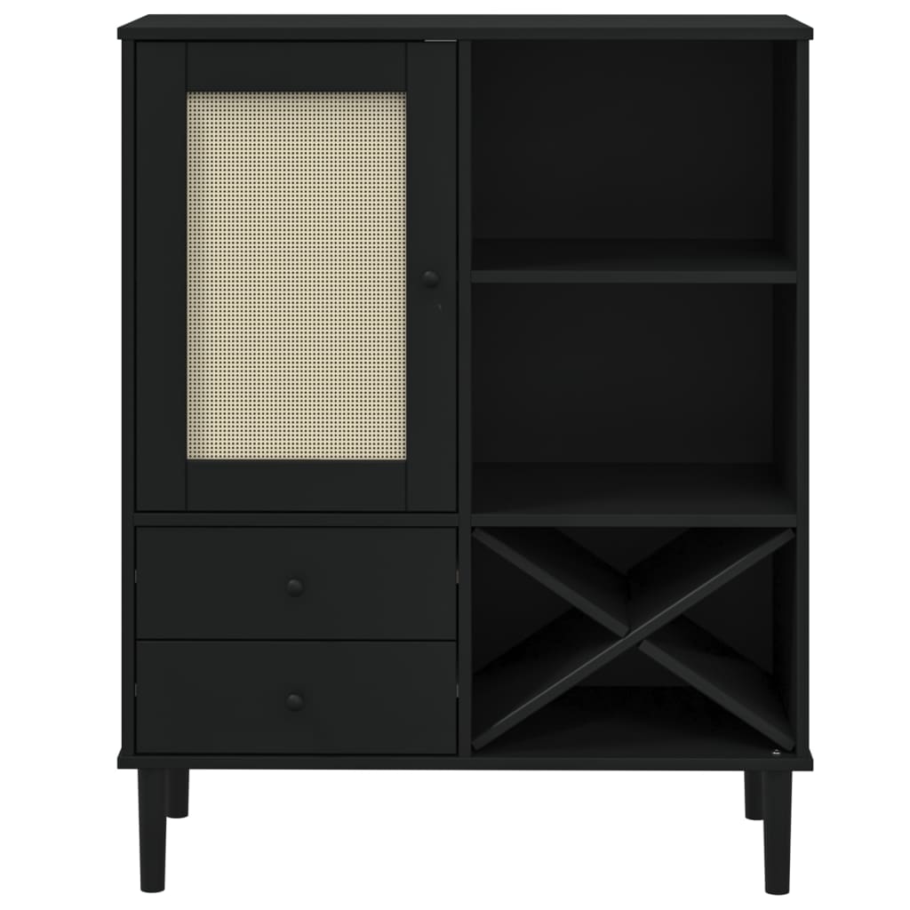 Credenza SENJA Aspetto Rattan Nero 90x40x112 cm Massello Pino - homemem39