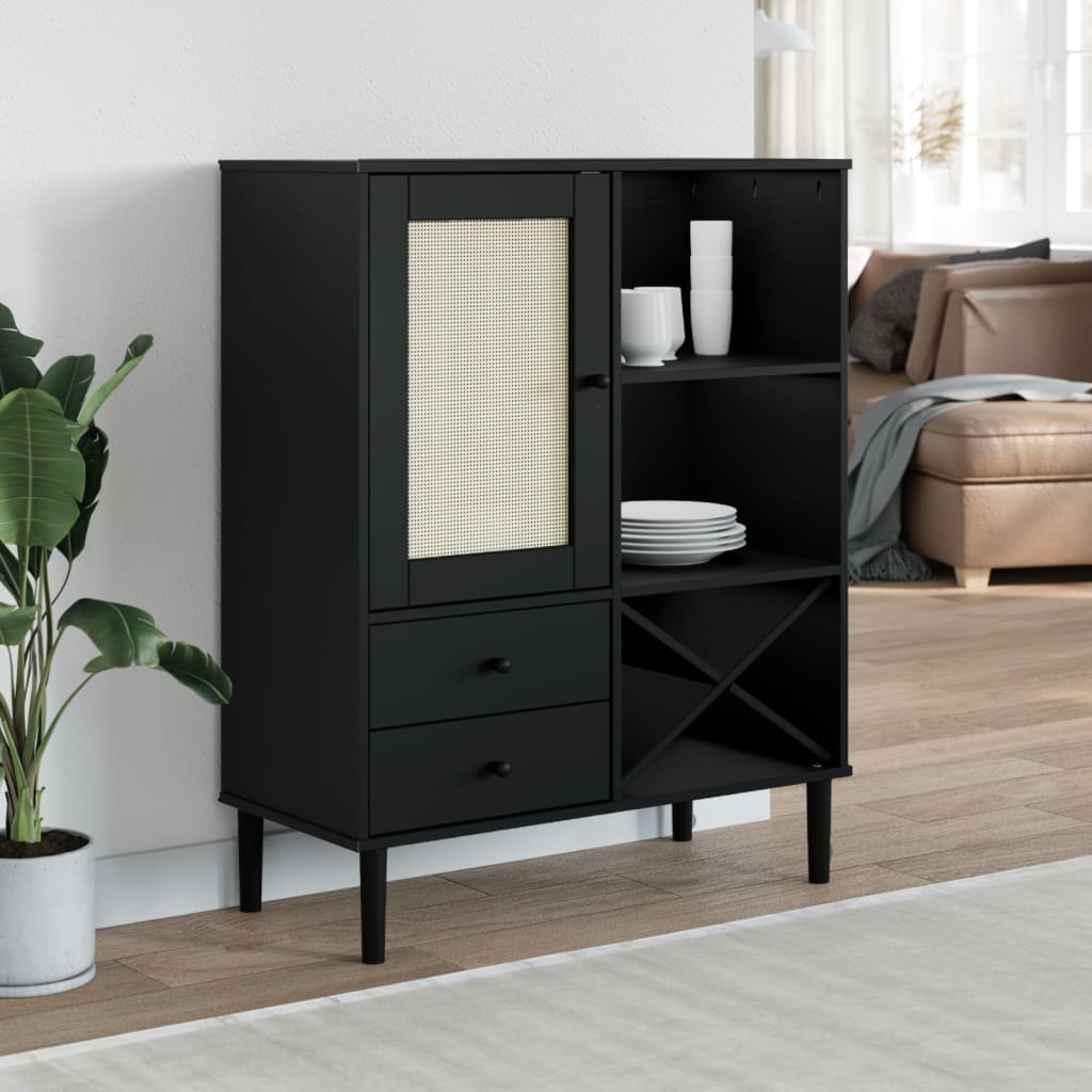 Credenza SENJA Aspetto Rattan Nero 90x40x112 cm Massello Pino - homemem39