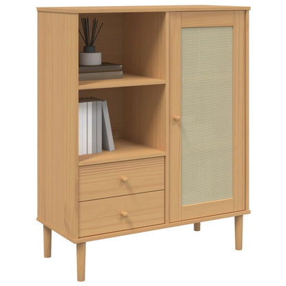 Credenza SENJA Aspetto Rattan Marrone 90x40x112cm Massello Pino - homemem39