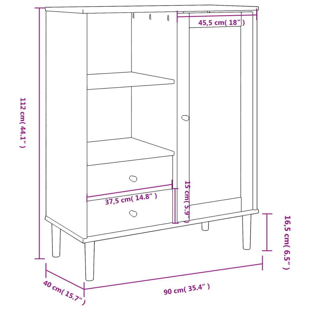 Credenza SENJA Aspetto Rattan Marrone 90x40x112cm Massello Pino - homemem39