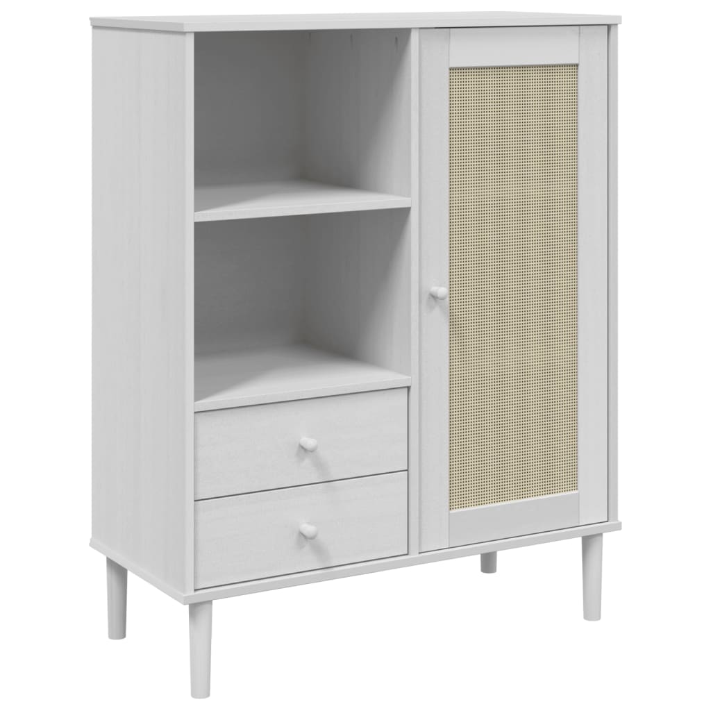 Credenza SENJA Aspetto Rattan Bianco 90x40x112cm Massello Pino - homemem39