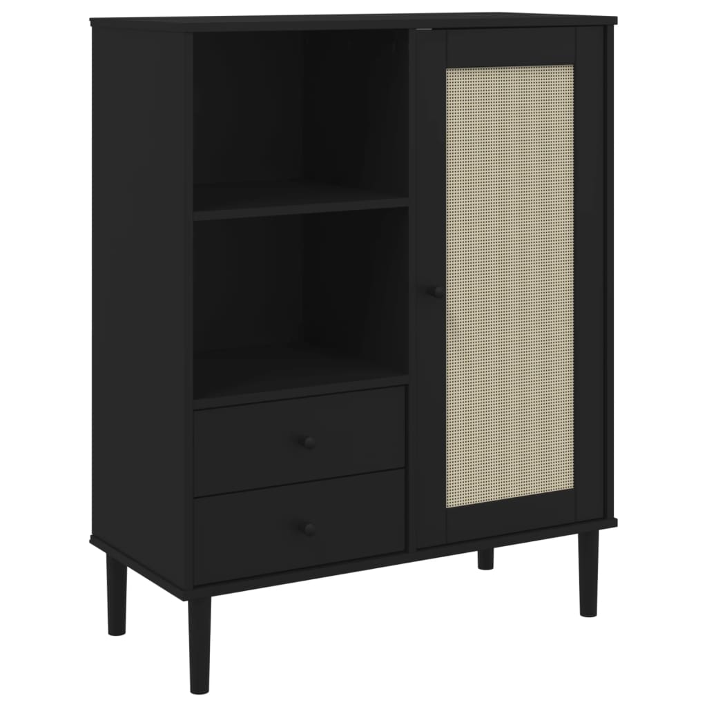 Credenza SENJA Aspetto Rattan Nero 90x40x112 cm Massello Pino - homemem39