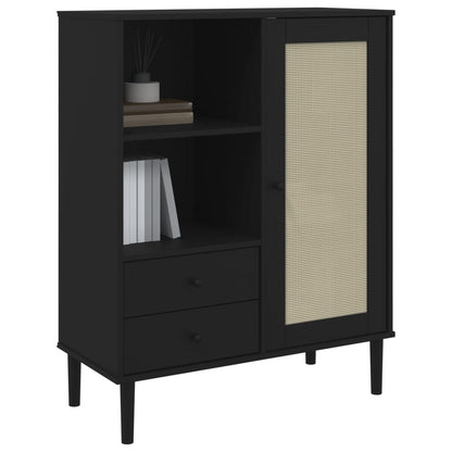 Credenza SENJA Aspetto Rattan Nero 90x40x112 cm Massello Pino - homemem39