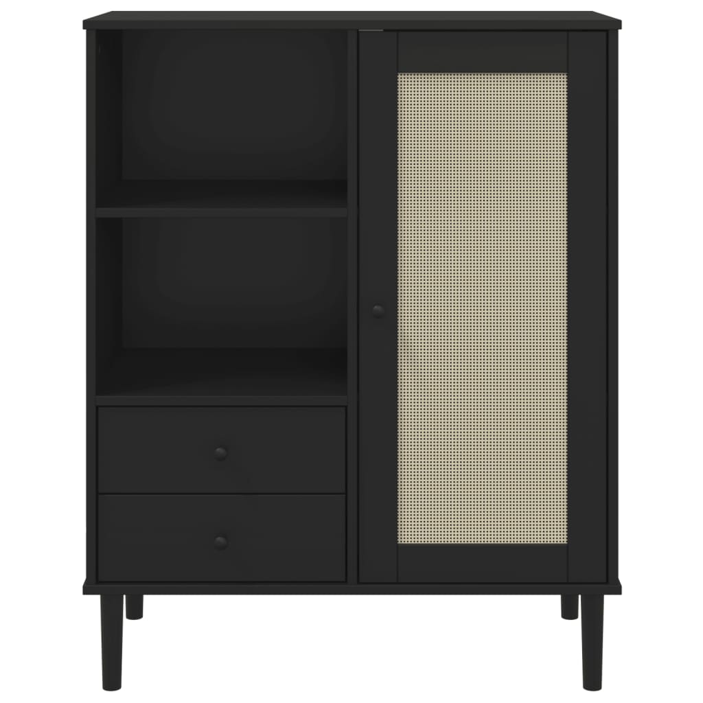 Credenza SENJA Aspetto Rattan Nero 90x40x112 cm Massello Pino - homemem39