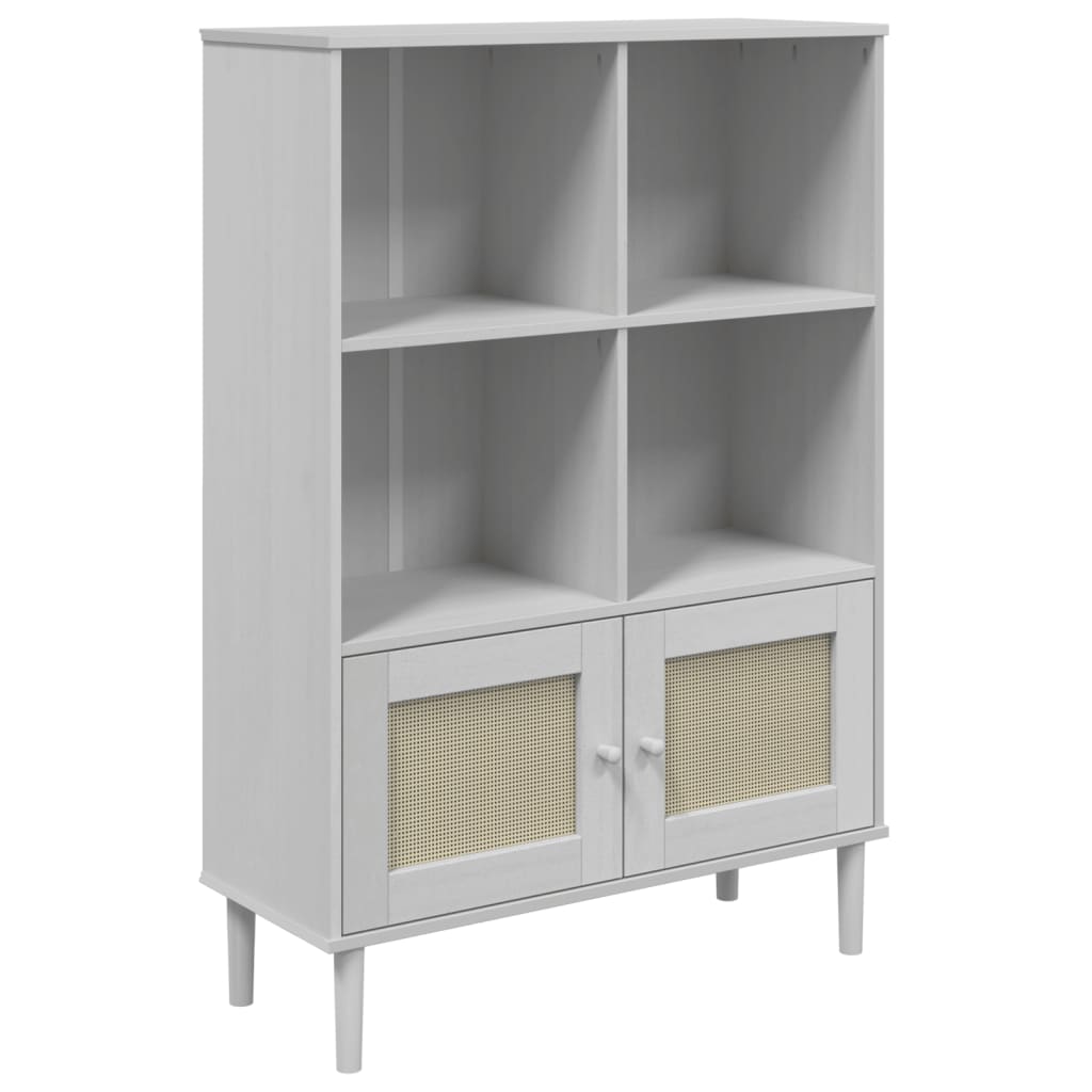 Credenza SENJA Aspetto Rattan Bianco 90x35x130 cm Massello Pino - homemem39