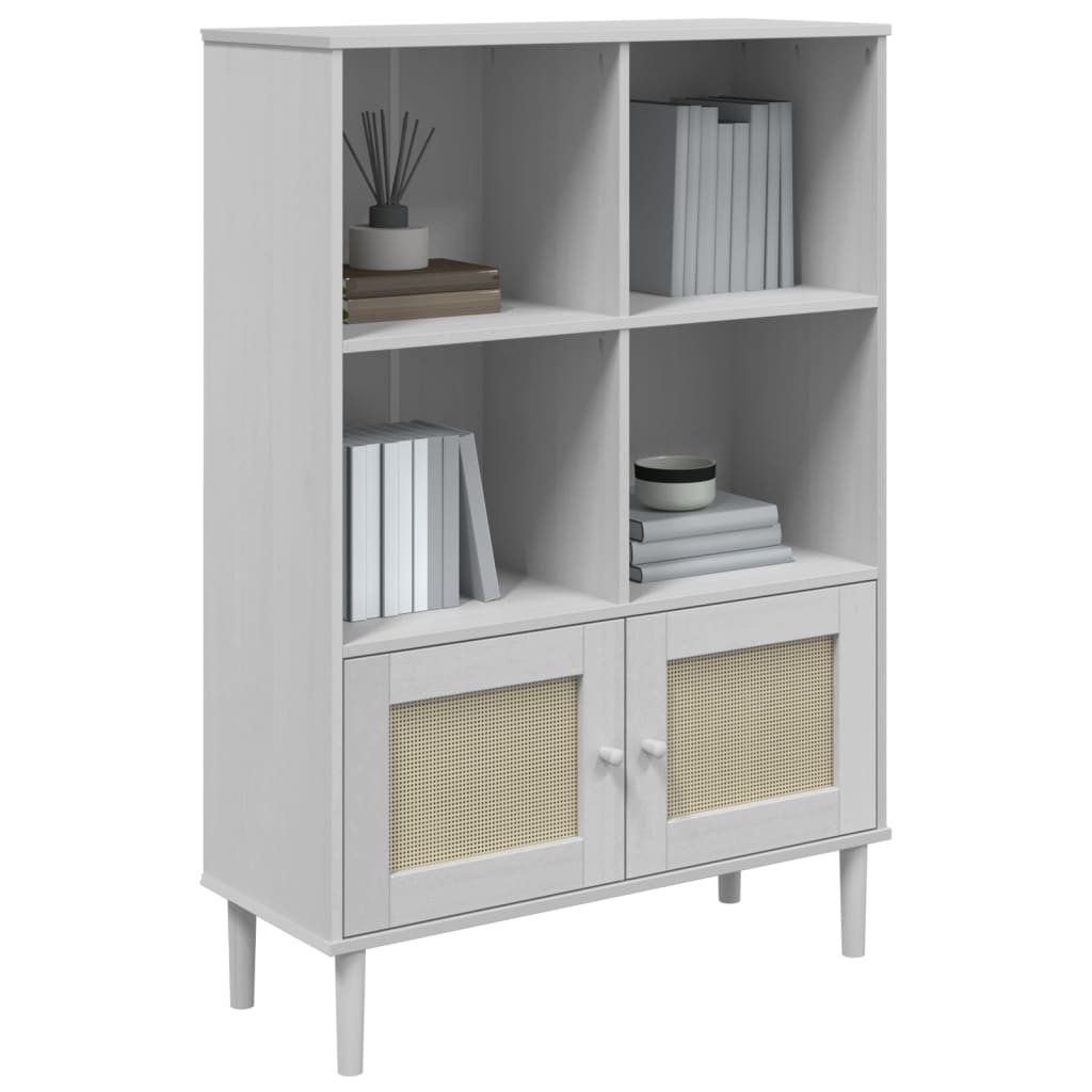 Credenza SENJA Aspetto Rattan Bianco 90x35x130 cm Massello Pino - homemem39