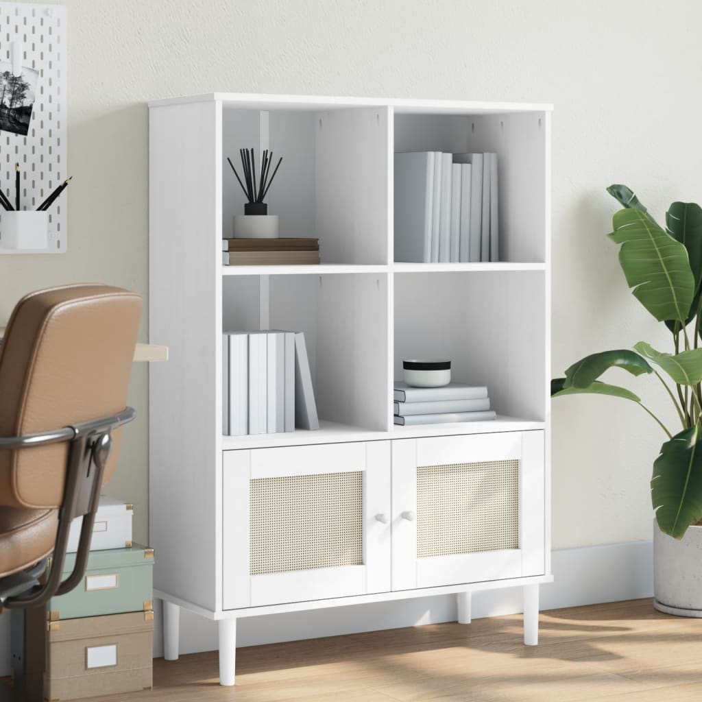 Credenza SENJA Aspetto Rattan Bianco 90x35x130 cm Massello Pino - homemem39