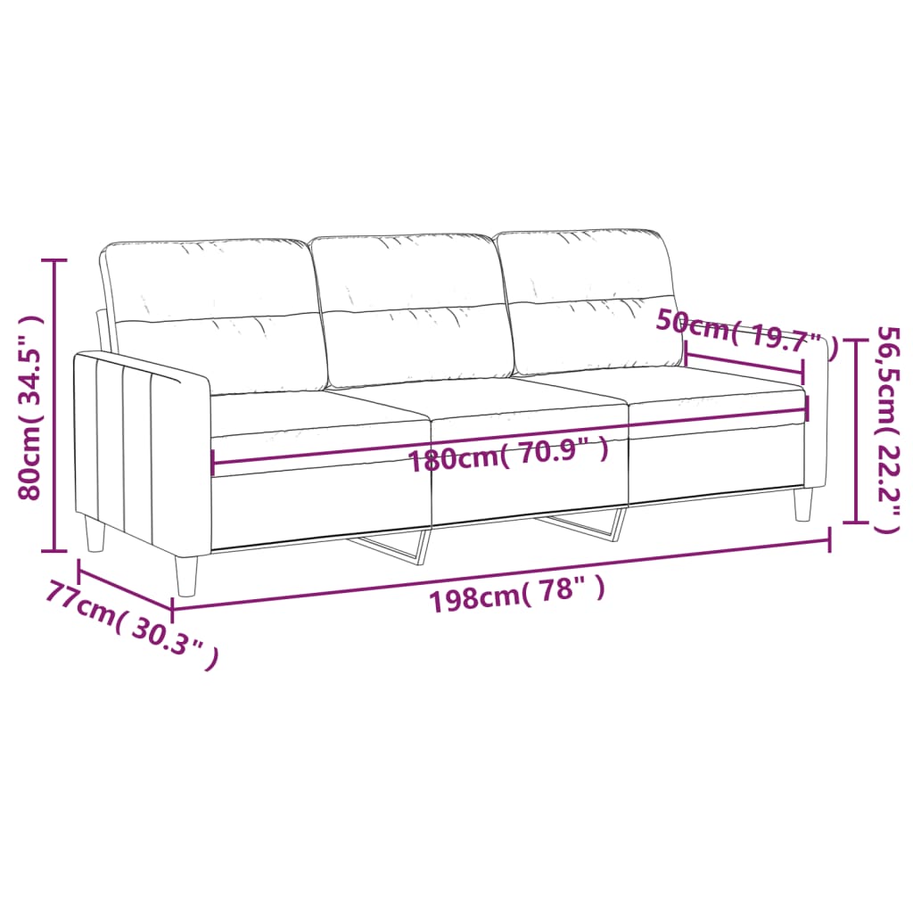 Divano a 3 Posti Grigio Chiaro 180 cm in Tessuto - homemem39