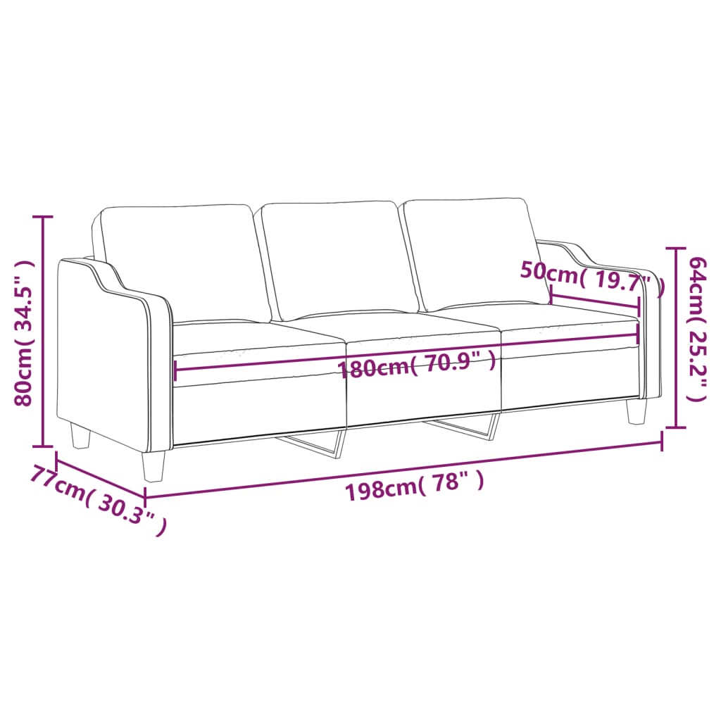 Divano a 3 Posti Grigio Chiaro 180 cm in Tessuto - homemem39