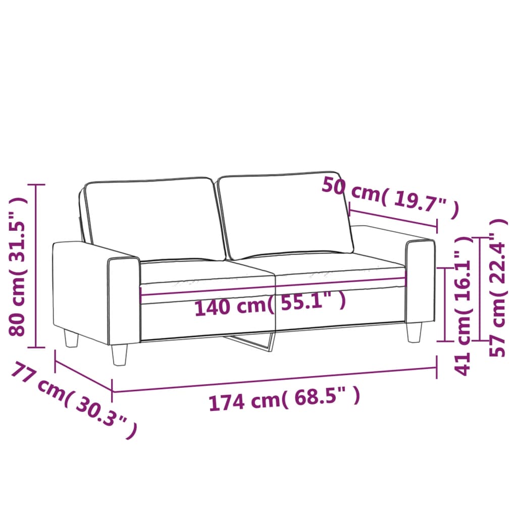 Divano a 2 Posti Nero 120 cm in Tessuto - homemem39