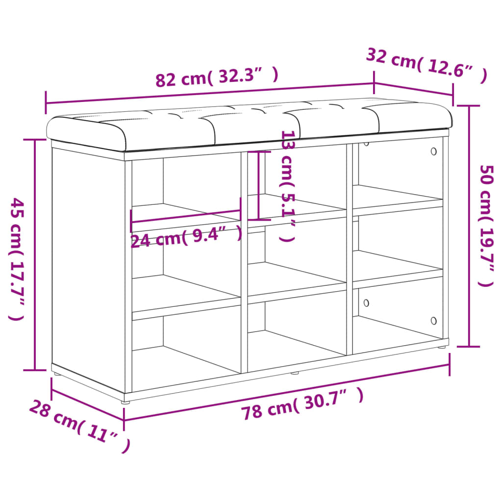 Panca Porta Scarpe Nera 82x32x50 cm in Legno Multistrato - homemem39