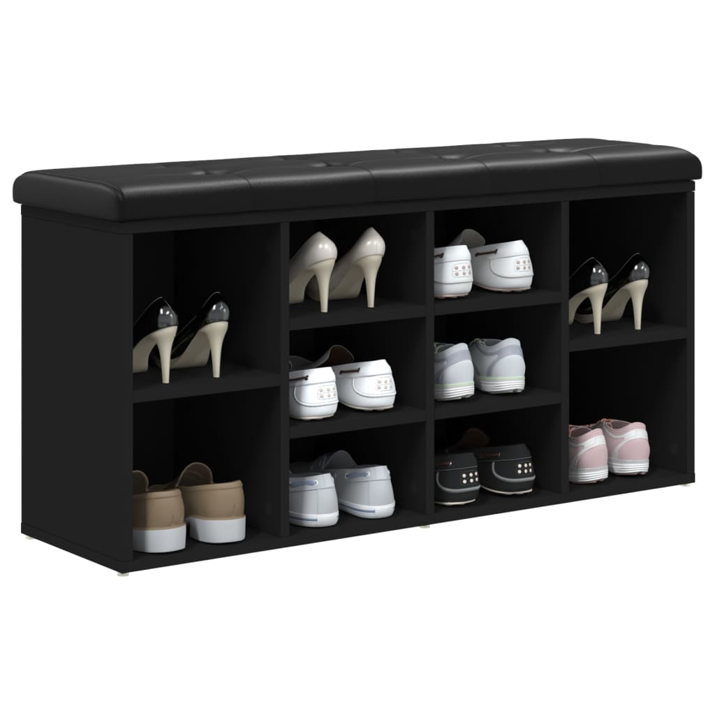 Panca Porta Scarpe Nera 102x32x50 cm in Legno Multistrato - homemem39