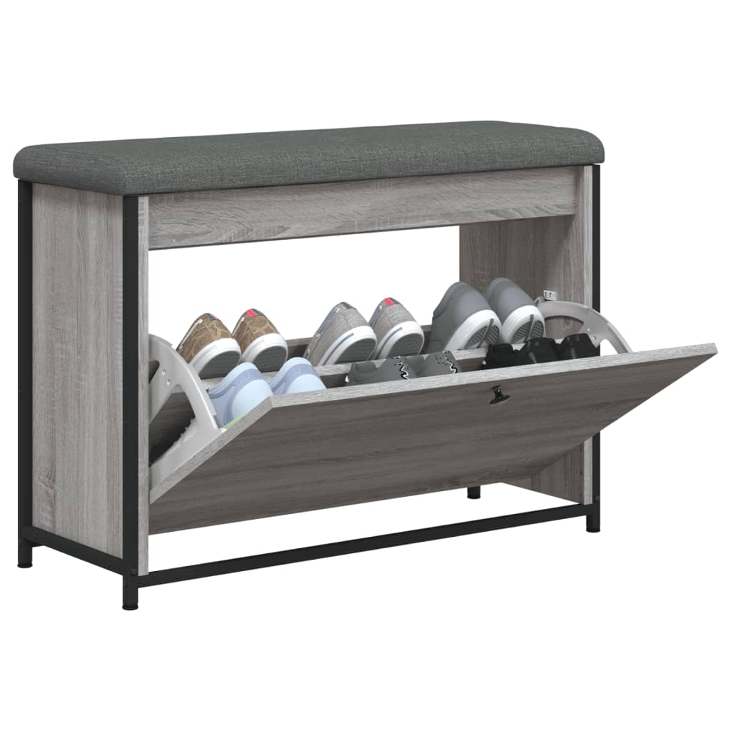 Panca Portascarpe Cassetto Ribaltabile Grigio Sonoma 82x32x56cm - homemem39