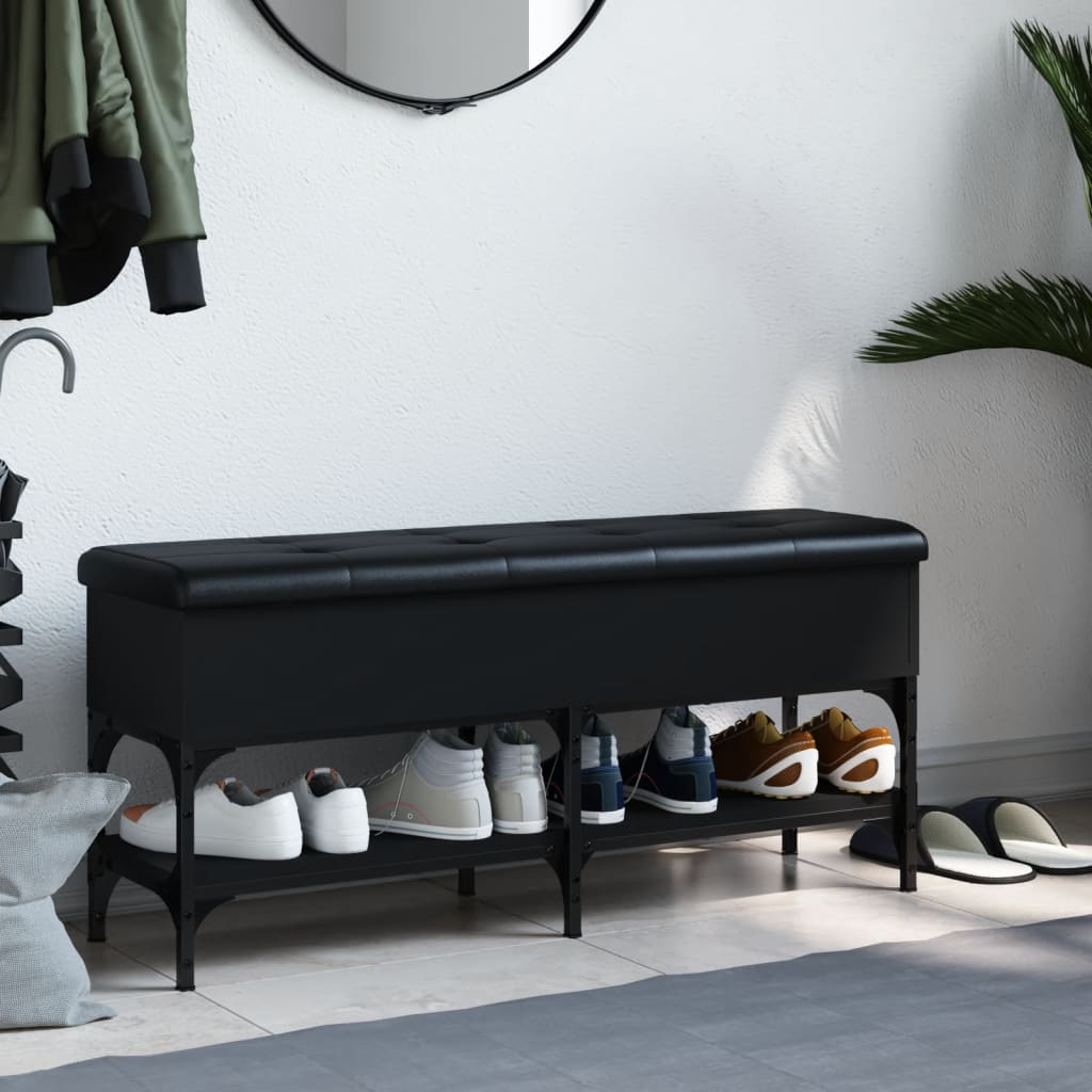 Panca Porta Scarpe Nera 102x32x45 cm in Legno Multistrato - homemem39