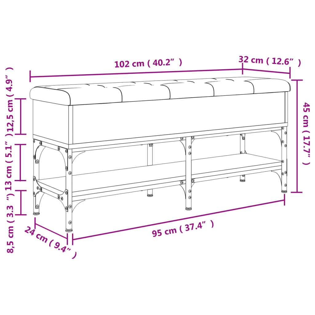 Panca Porta Scarpe Nera 102x32x45 cm in Legno Multistrato - homemem39