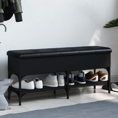 Panca Porta Scarpe Nera 102x32x45 cm in Legno Multistrato - homemem39