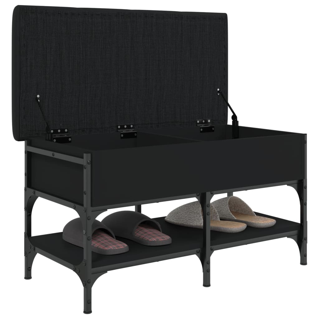 Panca Porta Scarpe Nera 82x42x45 cm in Legno Multistrato - homemem39