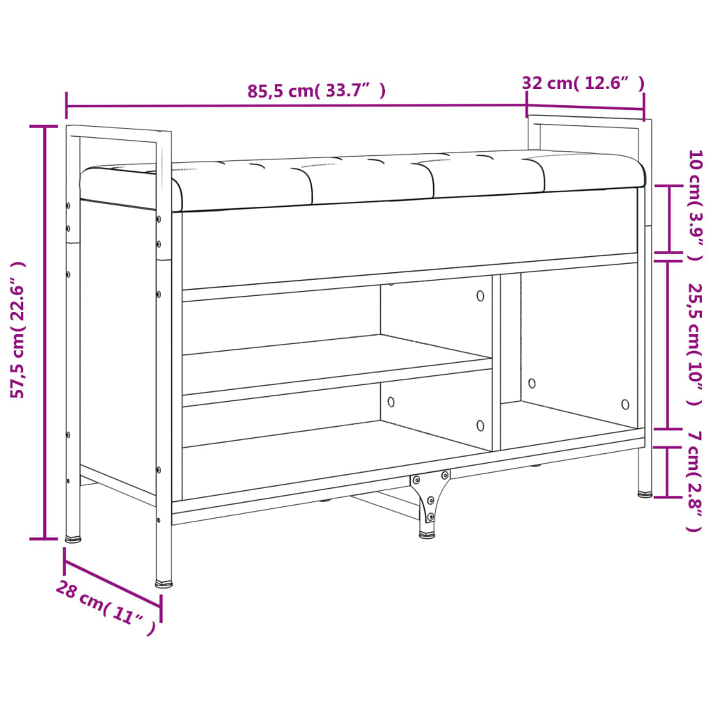 Panca Portaoggetti Nera 85,5x32x57,5 cm in Legno Multistrato - homemem39