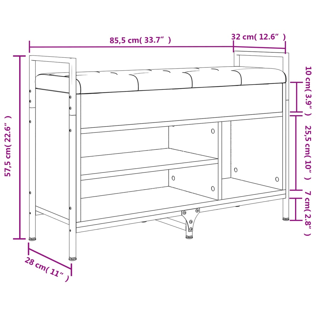 Panca Porta Scarpe Rovere Sonoma 85,5x32x57,5 cm - homemem39