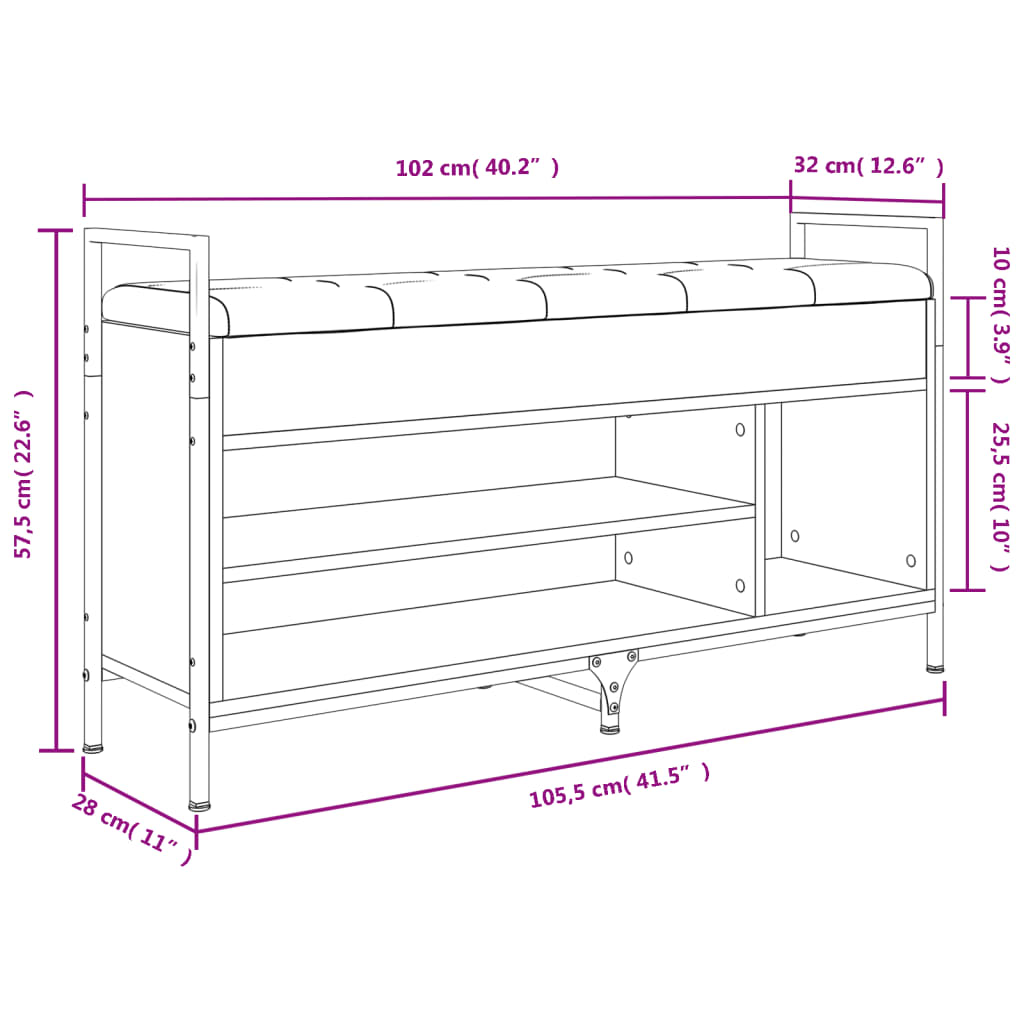 Panca Porta Scarpe Rovere Marrone 105,5x32x57,5 cm - homemem39