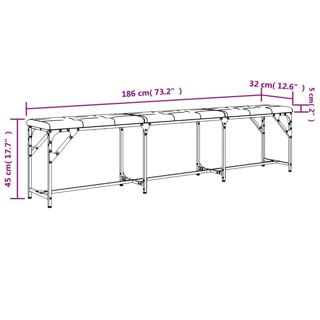 Panca da Pranzo Grigio Chiaro 186x32x45 cm in Acciaio e Tessuto - homemem39