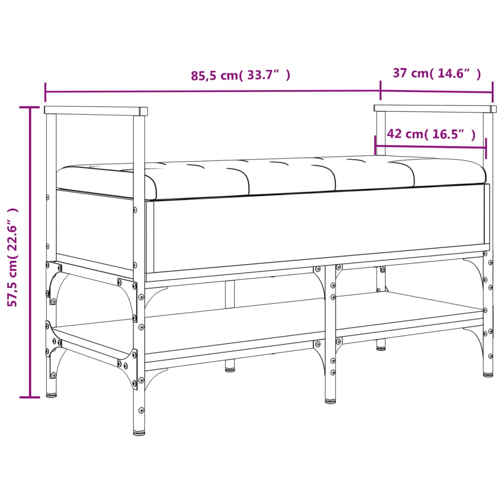 Panca Portaoggetti Nera 85,5x42x57,5 cm in Legno Multistrato - homemem39