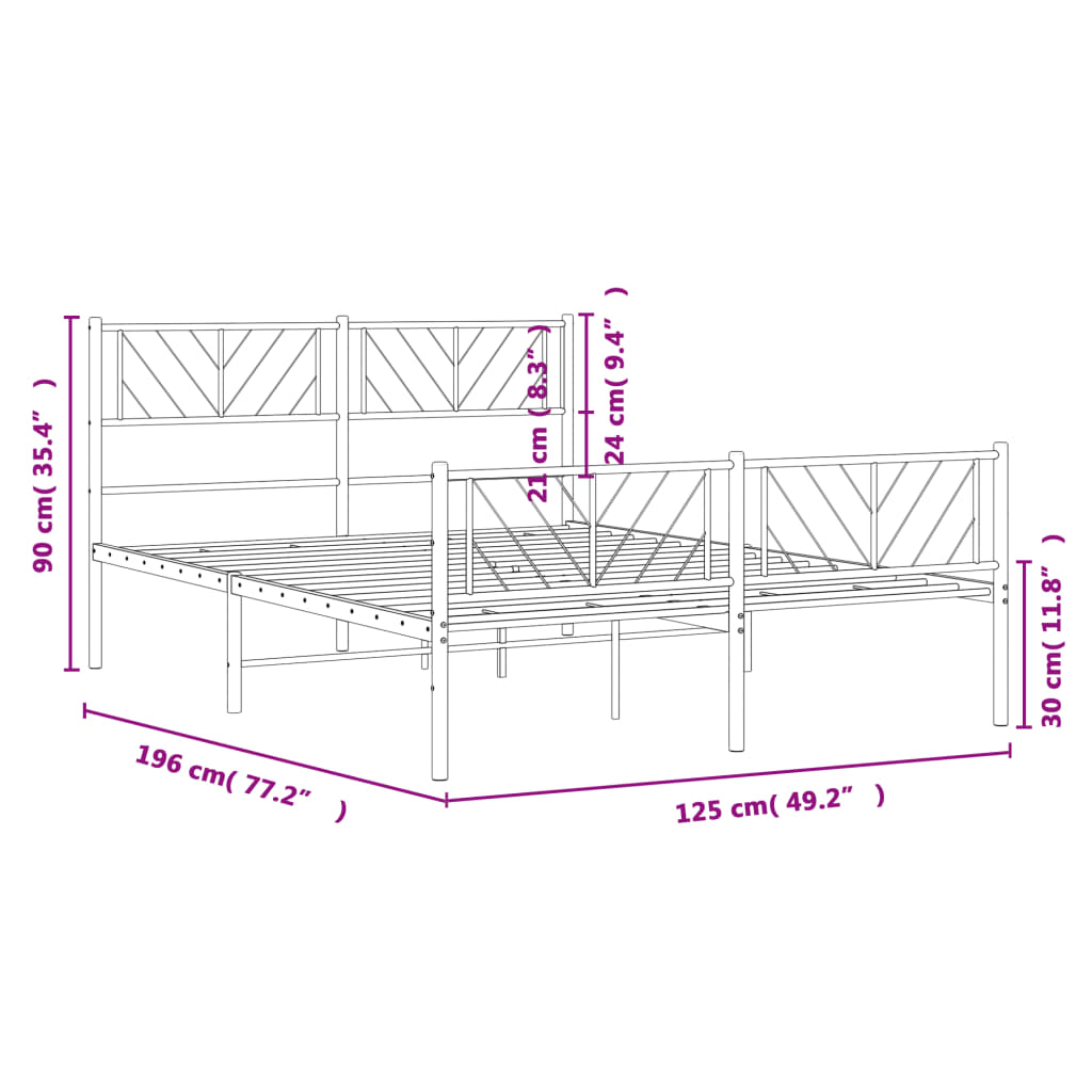 Giroletto con Testiera e Pediera Metallo Nero 120x190 cm - homemem39