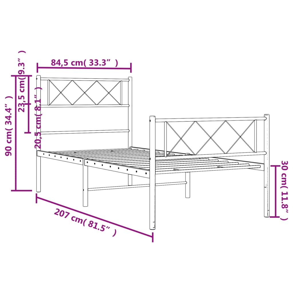 Giroletto con Testiera e Pediera Metallo Nero 80x200 cm - homemem39