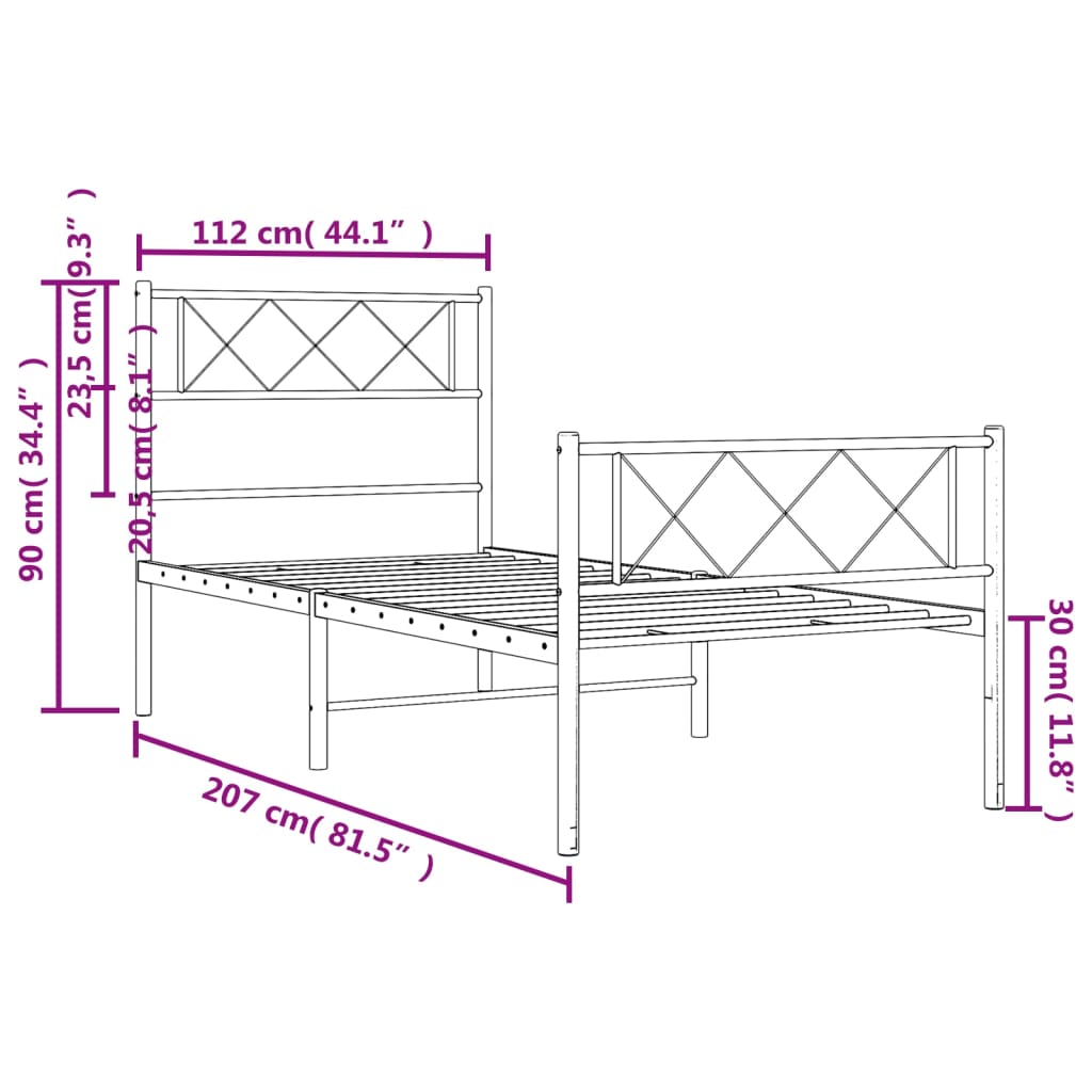 Giroletto con Testiera e Pediera Metallo Nero 107x203 cm - homemem39