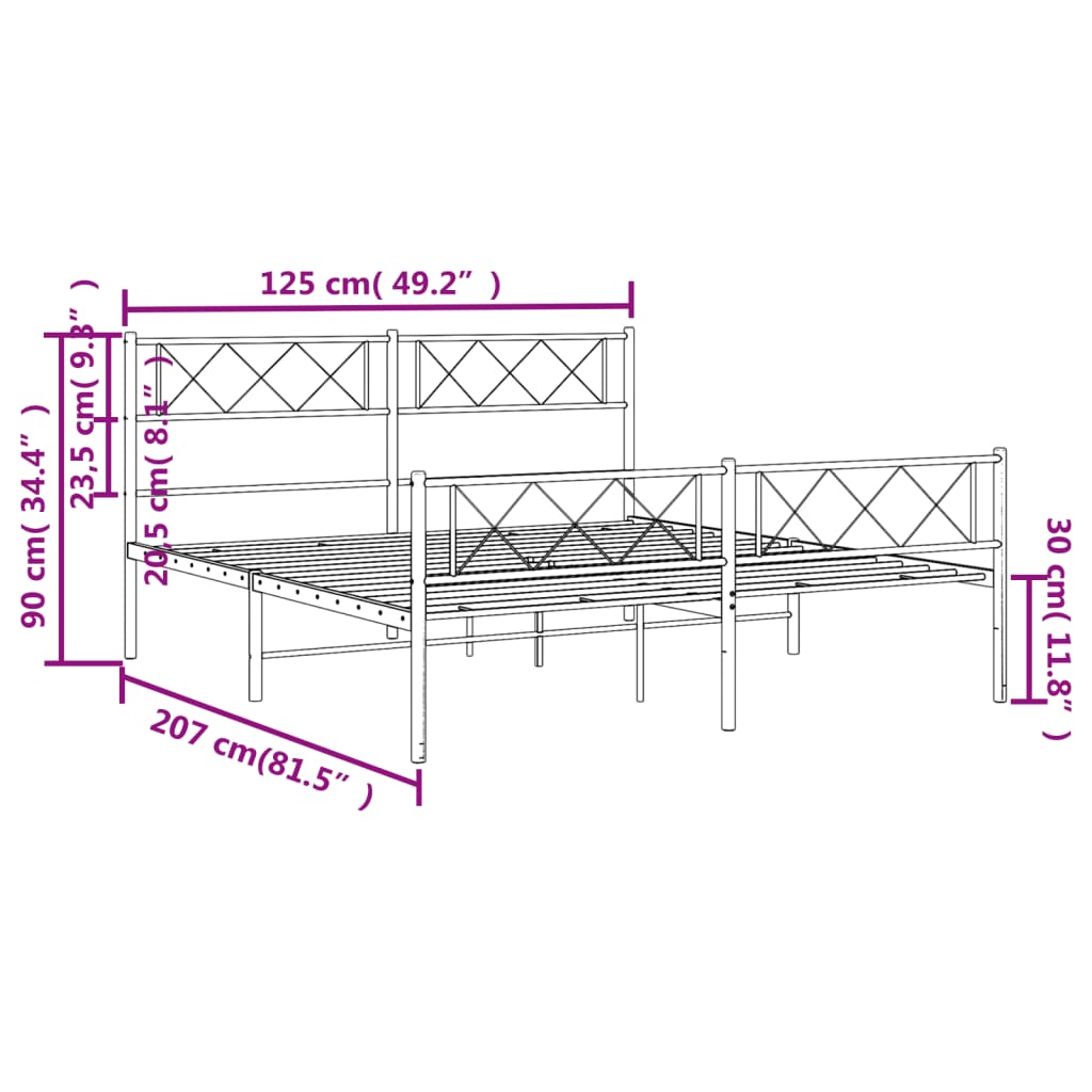 Giroletto con Testiera e Pediera Metallo Nero 120x200 cm - homemem39