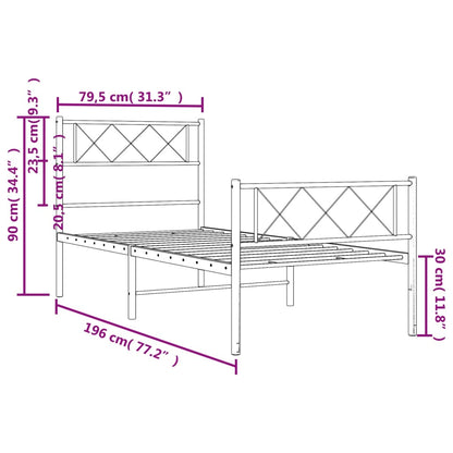 Giroletto con Testiera e Pediera Metallo Bianco 75x190 cm - homemem39