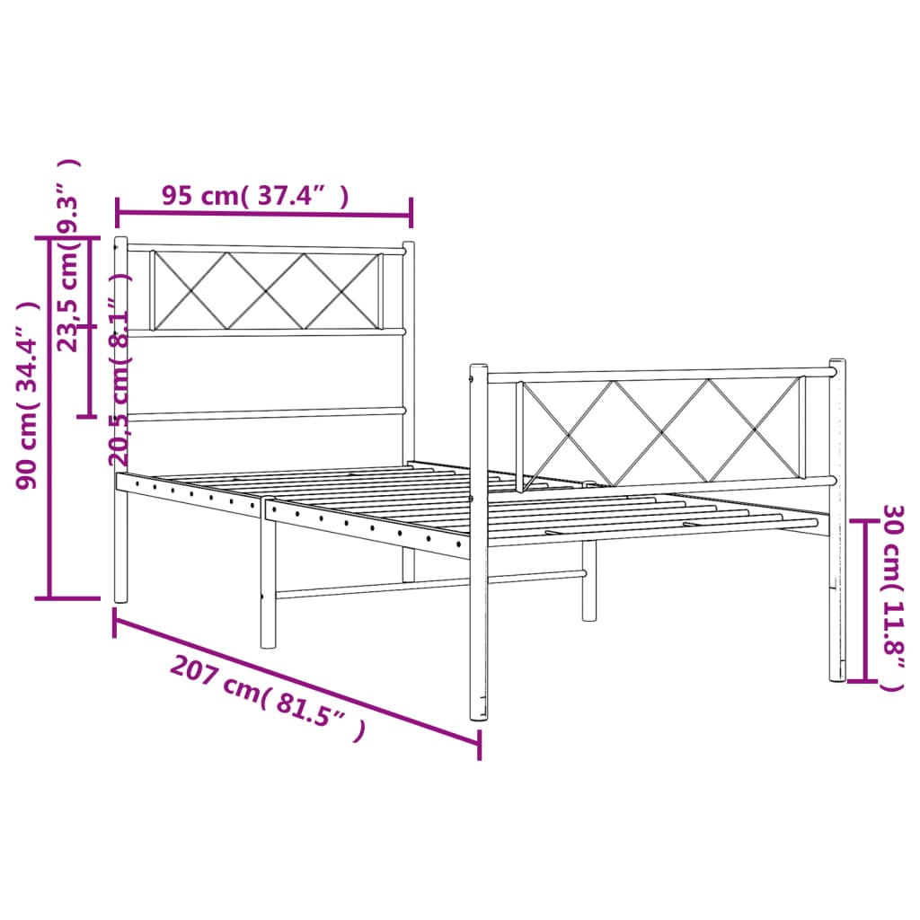 Giroletto con Testiera e Pediera Metallo Bianco 90x200 cm - homemem39