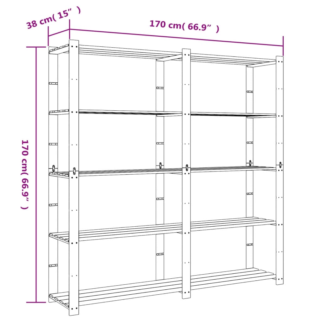 Scaffale a 5 Livelli Grigio 170x38x170 cm in Legno di Pino - homemem39