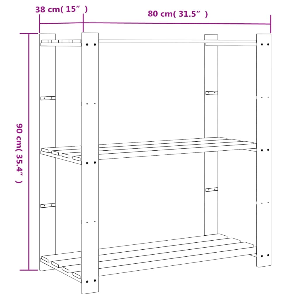 Scaffale a 3 Livelli Grigio 80x38x90 cm in Legno di Pino - homemem39