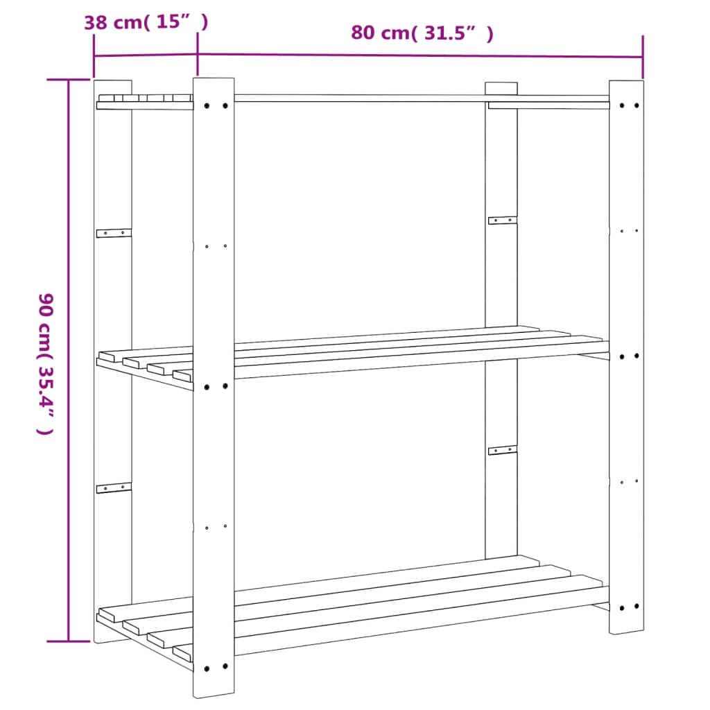 Scaffale a 3 Livelli Marrone 80x38x90 cm in Legno di Pino - homemem39