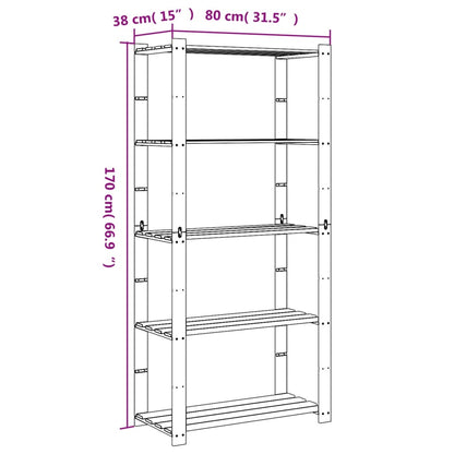 Scaffale a 5 Livelli Nero 80x38x170 cm in Legno di Pino - homemem39