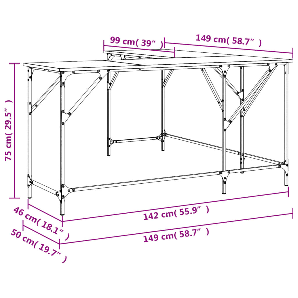 Scrivania Rovere Sonoma 149x149x75 cm in Legno Multistrato - homemem39