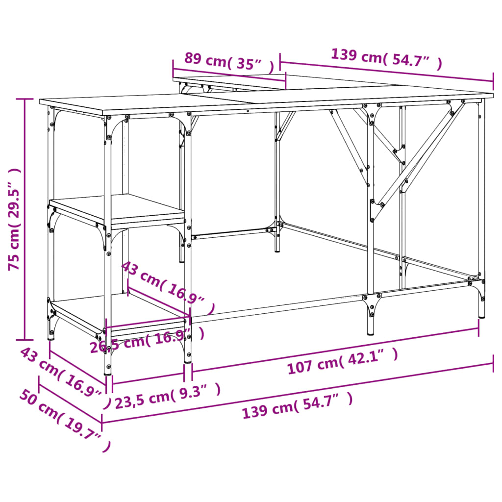 Scrivania Nera 139x139x75 cm in Legno Multistrato - homemem39