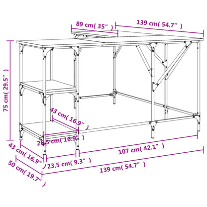 Scrivania Rovere Fumo 139x139x75 cm in Legno Multistrato - homemem39